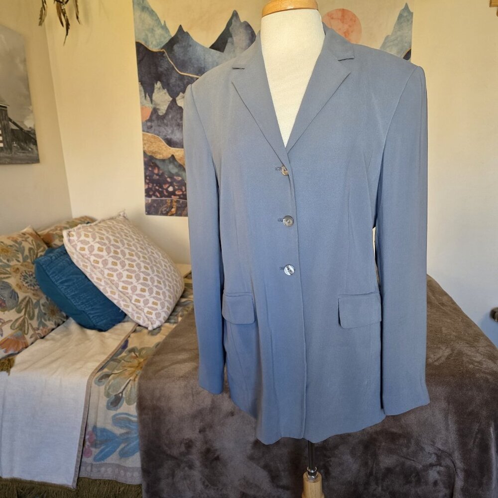 Valerie Stevens 100% Silk Blazer Gray Tailored Suit Jacket Women’s Size 14 - Picture 2 of 16